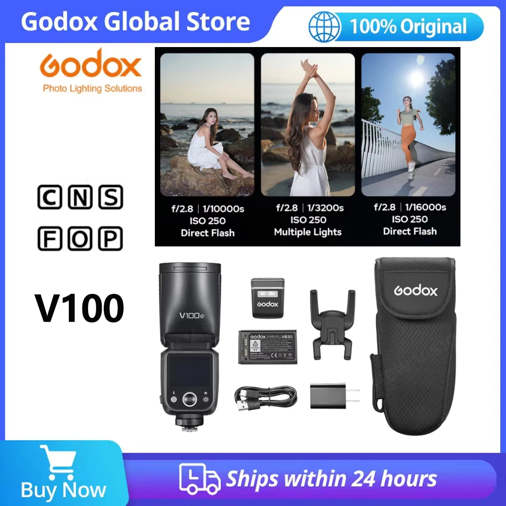 Godox V100 C/N/S/F/O TTL Round Head Camera Flash 100Ws V100S V100C V100N V100F Speedlight for Canon Nikon Sony Fujifilm Olympus on camera flash camera flash