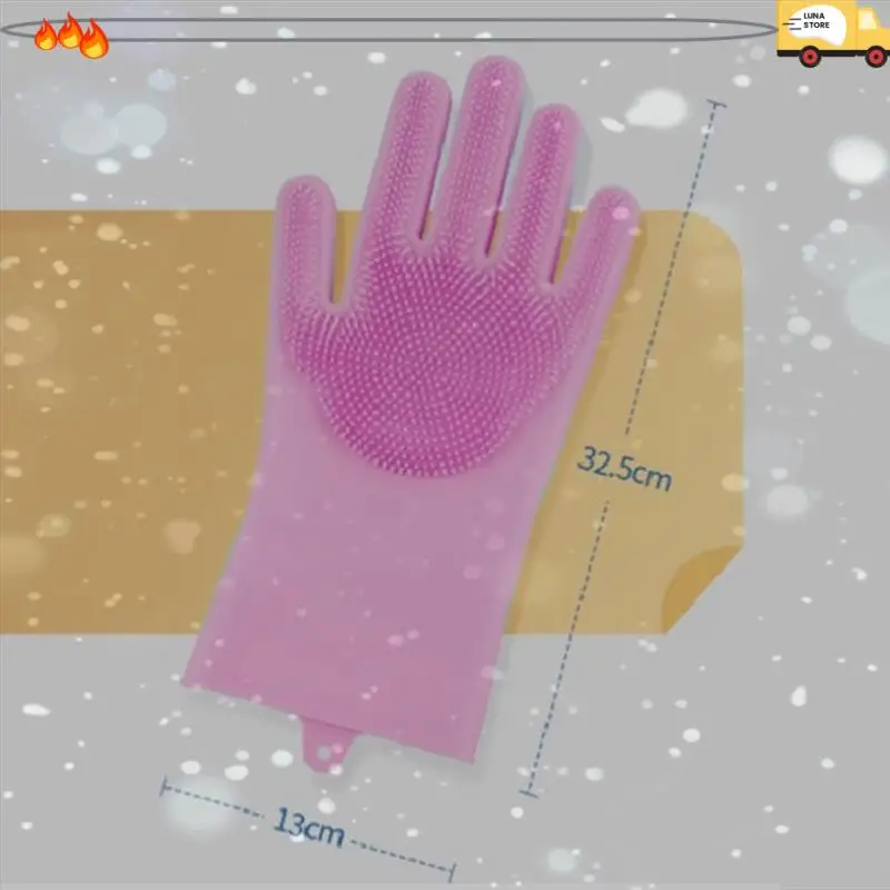 Dishwashing Gloves Pet Bath Massage Hair Removal Gloves Sky Blue & Pink Silica Gel For Washing Dishes,Reusable