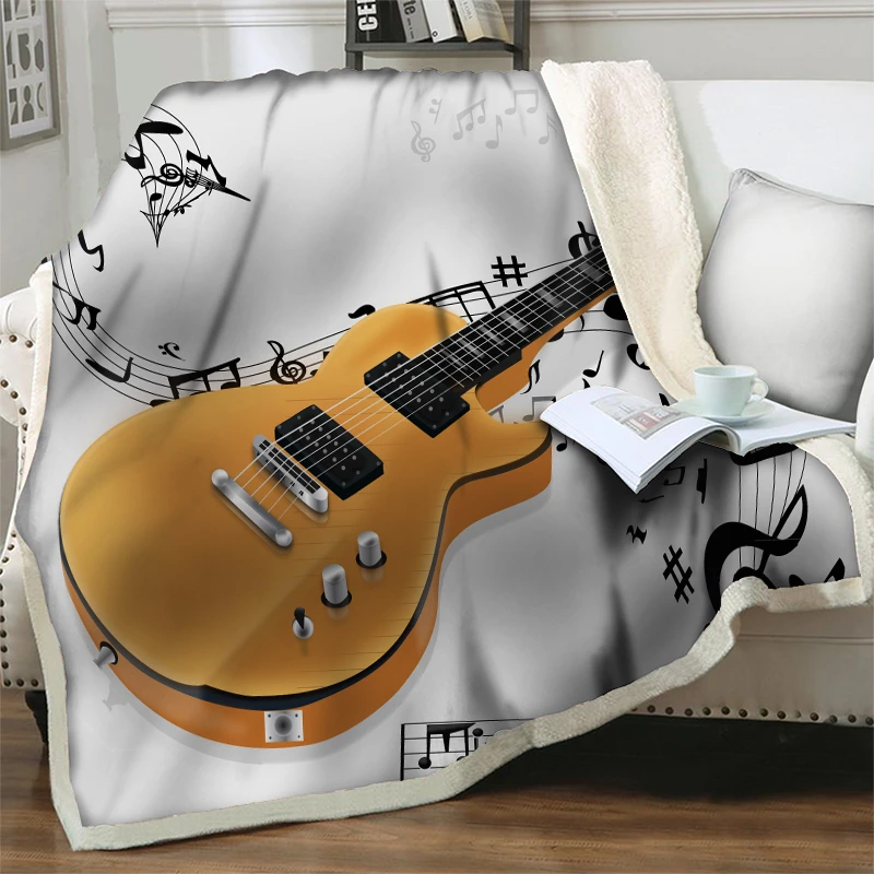 

Musical Big Guitar 3D Throw Blankets For Beds Sofa Plush Sherpa Travel Picnic Blanket Soft Warm Bedspreads Thick Quilt Nap Cover