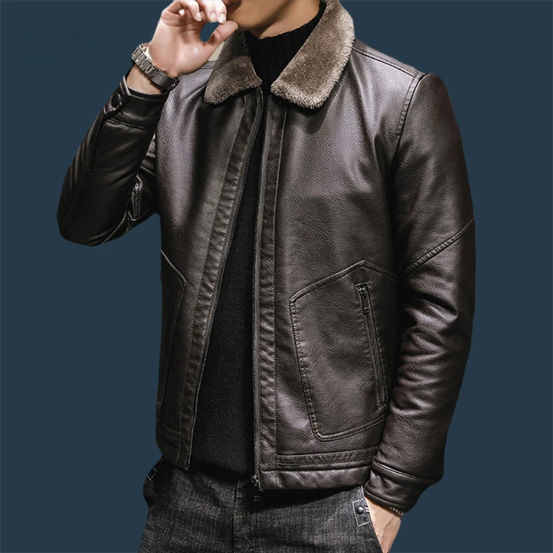

Motorcycle Men PU Leather Jacket Thick Fleece Winter Coat Male Windproof Leather Jacket Men Brand Leather Jacket ropa hombre