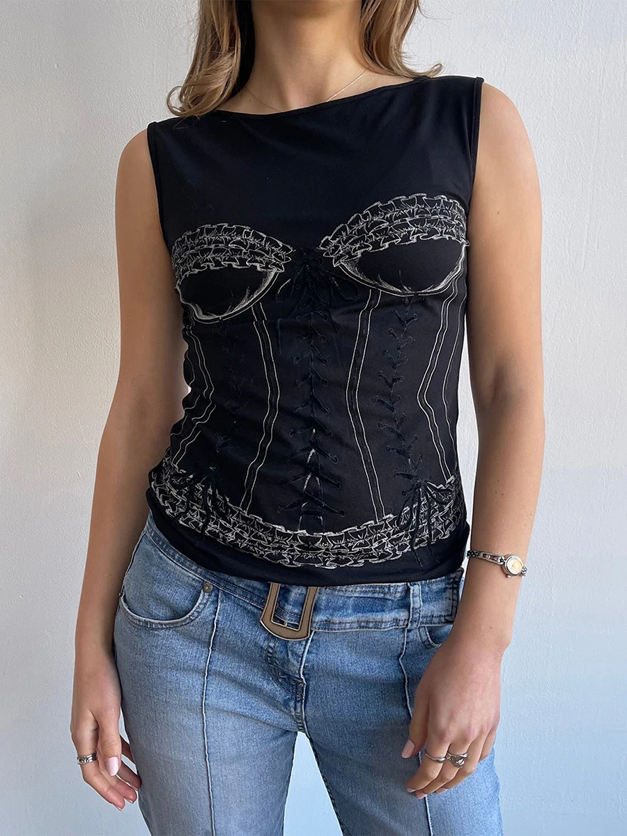 

Women's Summer Fashion Tank Tops Sleeveless Crewneck 3D Pattern Print Fitted Vest