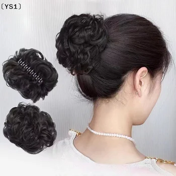 〔YS1〕Chignon sintetico disordinato con clip a griffe, extension per capelli ondulati e ricci, elastico per capelli, accessori per chignon e coda di cavallo da donna