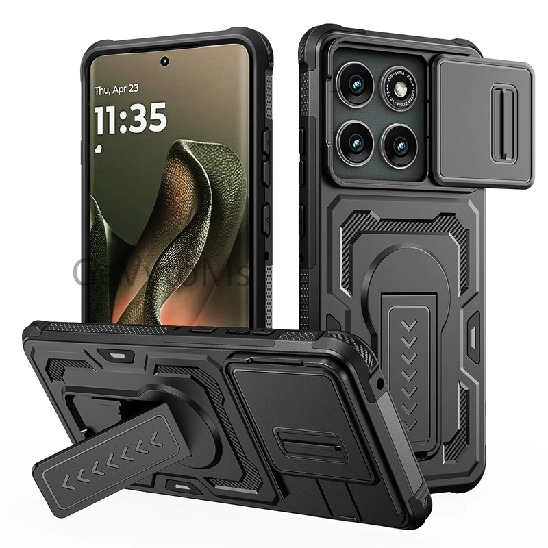 Rugged Military Slide Camera Cover Armor Case with Heavy-Duty Stand and Bumper Protection
