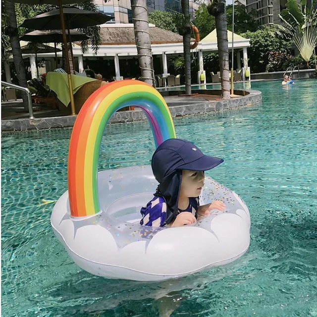 Baby Swimming Ring Seat Cute Rainbow Inflatable Swim Ring Float Seat Swim Circle Pool Accessories Swim Circle For Kids Water Toy 1
