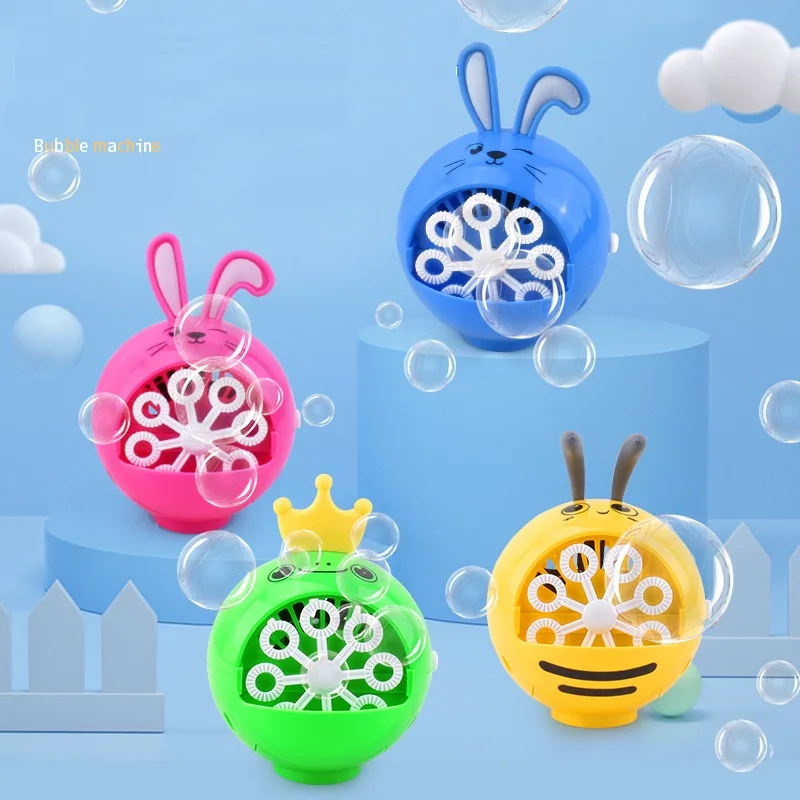 Kid Electric Portable Cartoon Rabbit Magic Bubble Machine Outdoor Toy Animal Summer Automatic Water Soap Blower Maker Party Gift bubble gun 32 hole soap bubble machine electric blower astronaut blow bubblestoy outdoor wedding party supplies children s gifts