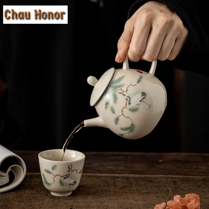 250ml Boutique Handmade Ceramic Teapot Plant Gray Glaze Art Single Pot Kung Fu Small White Tea Maker Pot Tea Ceremony Accessorie