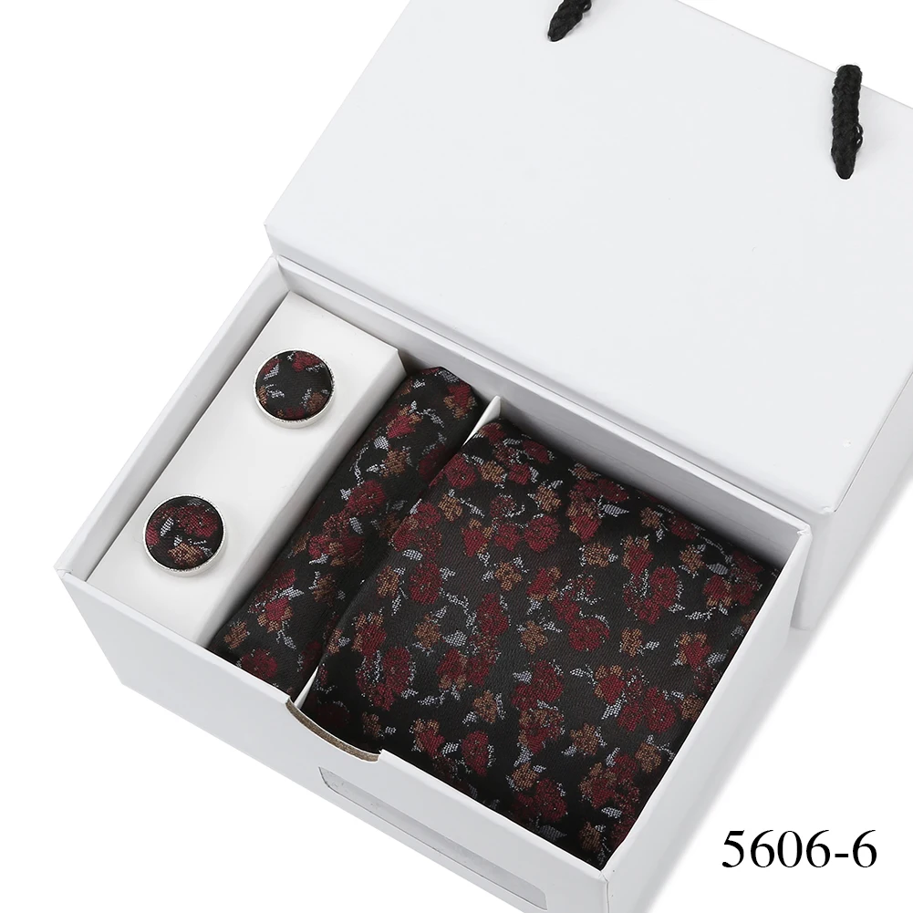Bussiness Krawatten Sets Für Männer Plaid Blau Drucken Krawatten Manschettenknöpfe Taschentücher Hochzeit Bluse Zubehör Weiß Geschenk Box Anzug – Detail 28