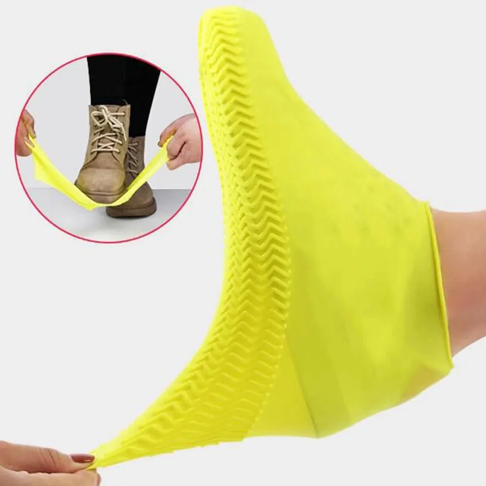 Description Picture 3 of item1Pair Reusable Waterproof Rain Shoes Covers Silicone Outdoor Rain Boots Overshoes Walking Shoes Accessories Reusable Shoes Cover