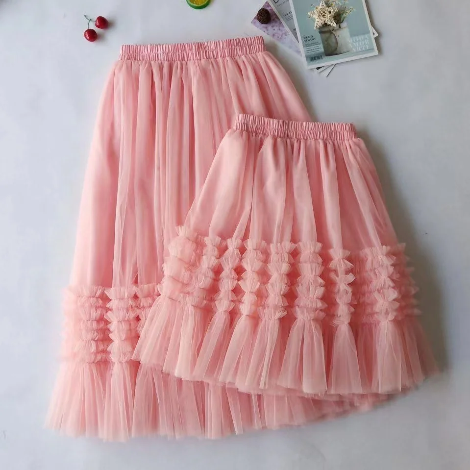 

Mommy and Me Tutu Skirt Family Matching Look Tulle Dress Women Baby Girl Midi Pleated Skirt Summer Elastic High Waist Mesh Suits