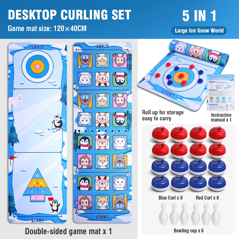 Table Curling Board Games for Family Interactive Tabletop Bowling Curling Game Shuffleboard Developmental Game Educational Toy