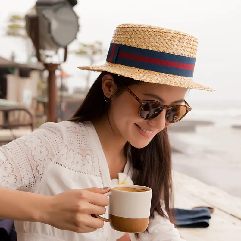Casual Short Natural Straw Boater Hat 