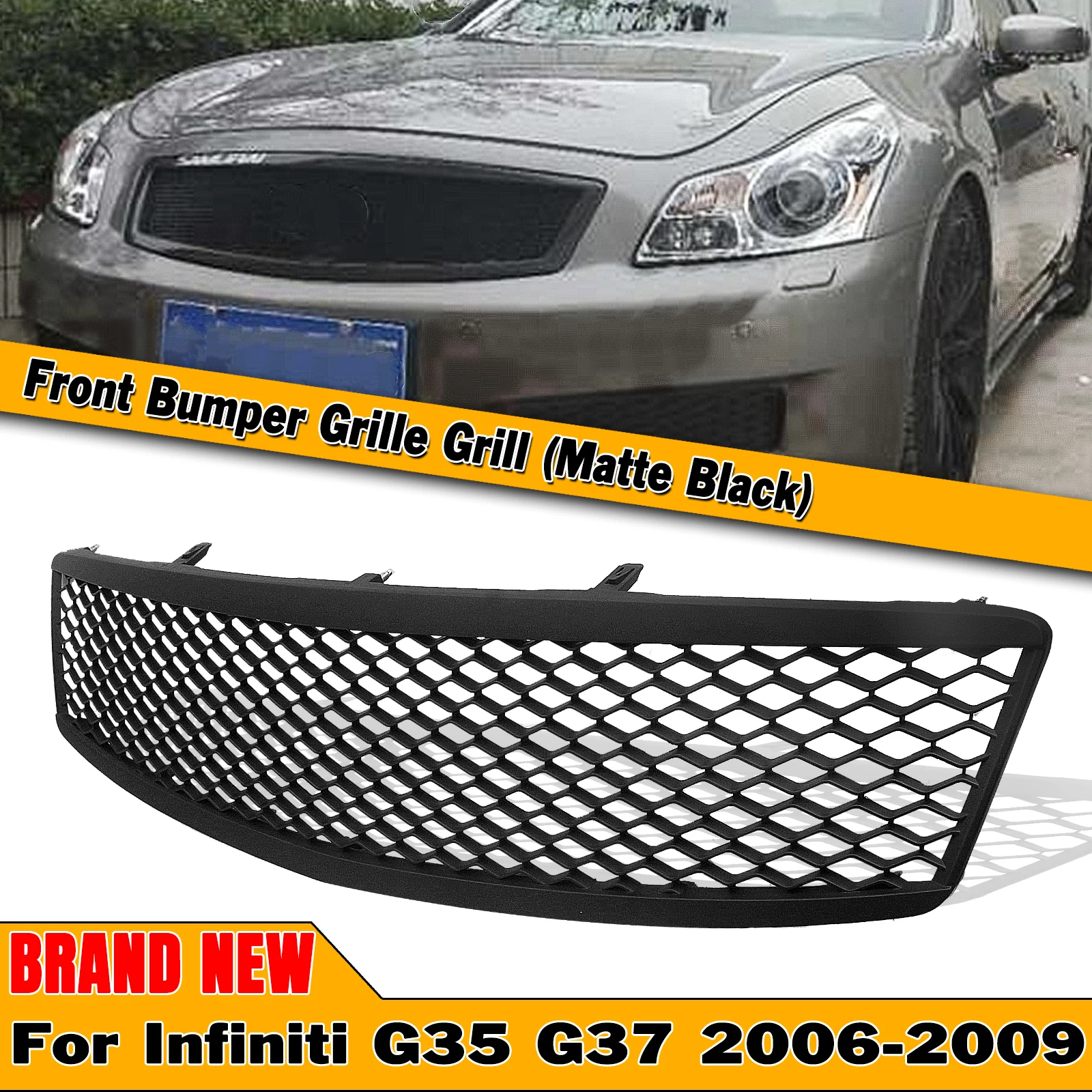 For Infiniti G35 G37 2006 2009 Sedan 4 Door Only Front Grille Matte Black Racing Grill Car Upper