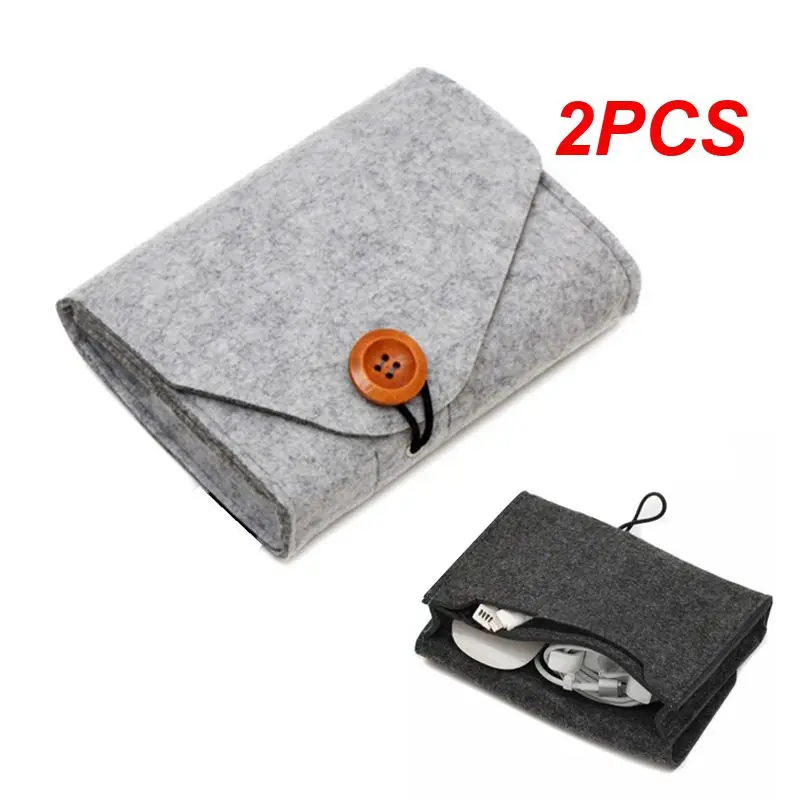 

2PCS Mini Felt Travel Multifunction Organizer Bag For Travel USB Data Cable Mouse Pouch For Key Coin Package Chargers Storage