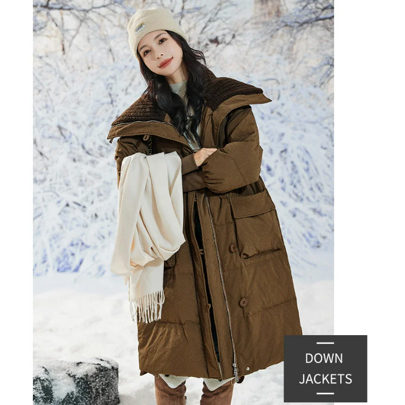 Plump Women 90% White Duck Down Coats 2023 Husky Girls Plus Size Jackets Large Collar Loose Raglan Sleeve Big Pocket Warm Parkas