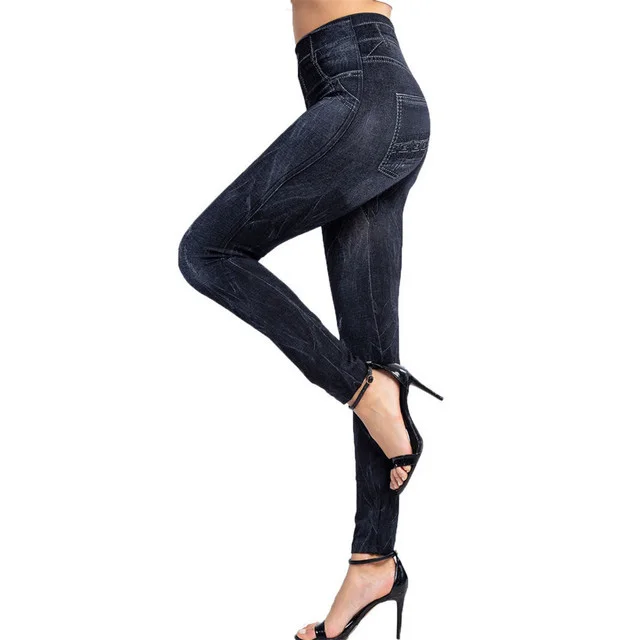 YGYEEG Women Imitation Denim Jeans Leggings Casual High Waist Slim Elastic Pencil Pants Sport Push Up Hole Print Soft Trousers yoga leggings Leggings