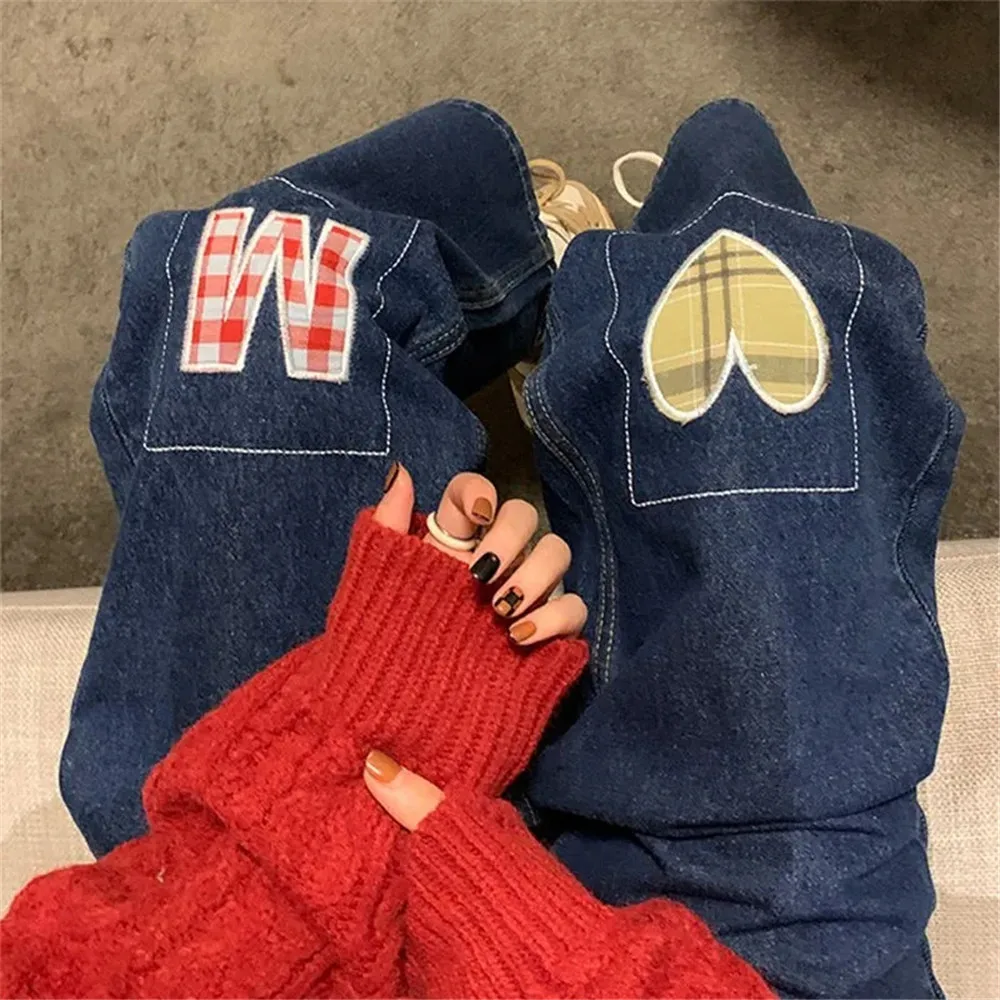 

Harajuku Casual Print Cartoon Jeans Women Y2k Korean Chic Straight Denim Pants Street Fashion High Waist Vintage Denim Trousers