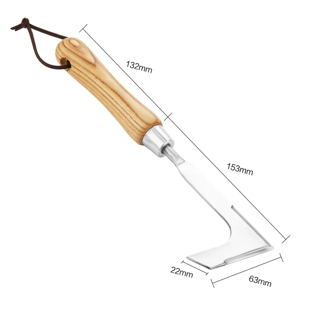 Wooden Handle Stainless Steel Manual Lawn Mower L-shaped Weeding Sickle for Garden Tool Lawn Patio Crevice Weeding Tool 6