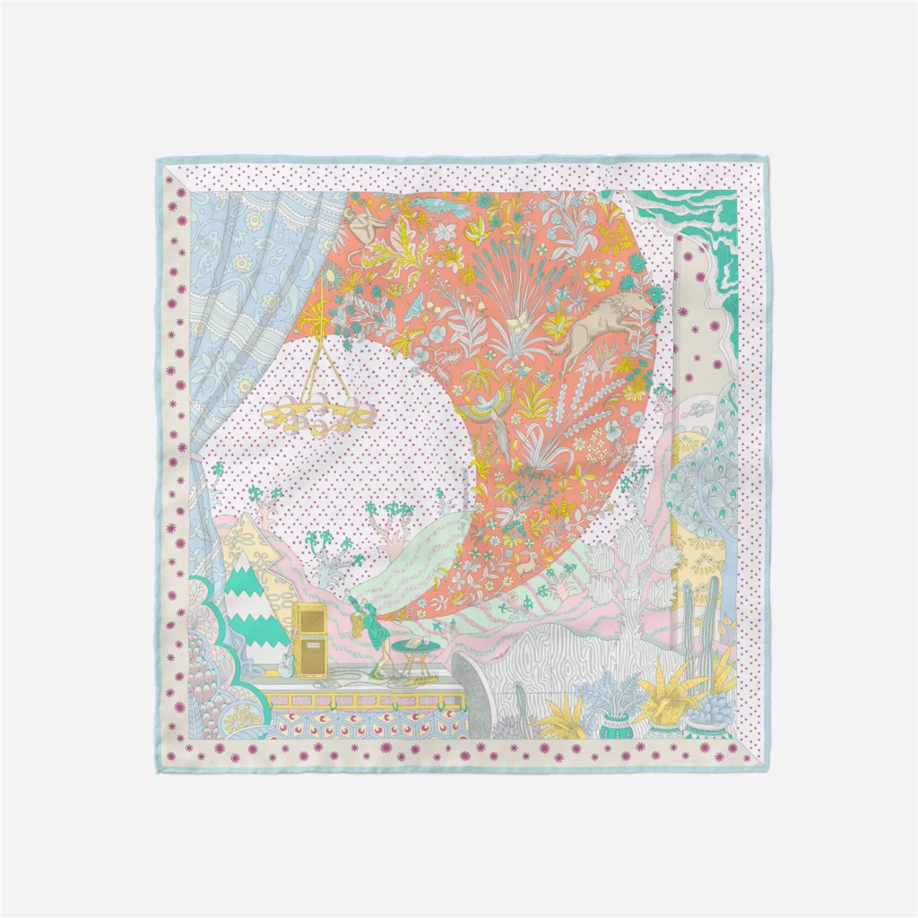 53cm Marke Dot Tiere Quadrat Schal Frau Neue Design Silk Schal Frauen Bandana Luxus Stirnband Hijab Foulard Halstuch – Detail 19