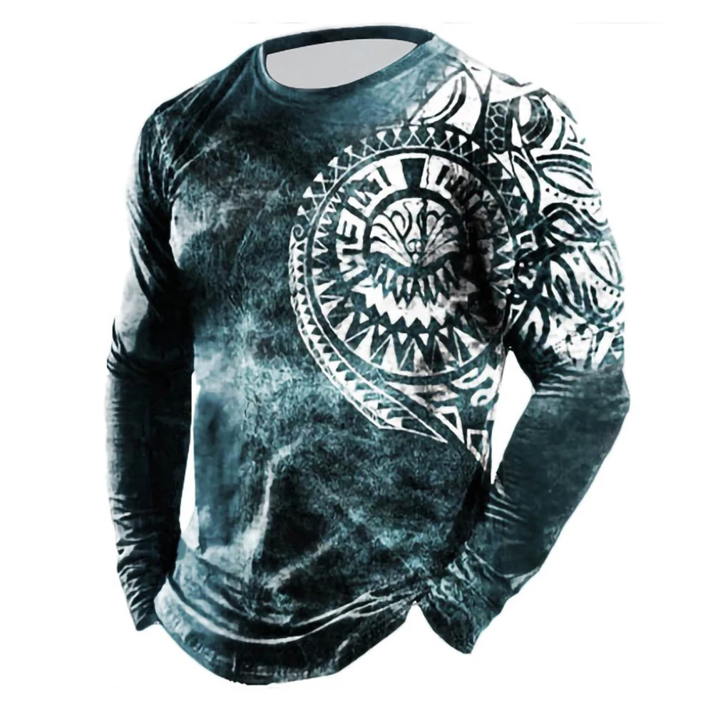 Retro Letter Printing T-shirt  Long-sleeved Men's Autumn and Winter Loose Motorcycle Casual Personality Fashion Skull Top Shirt