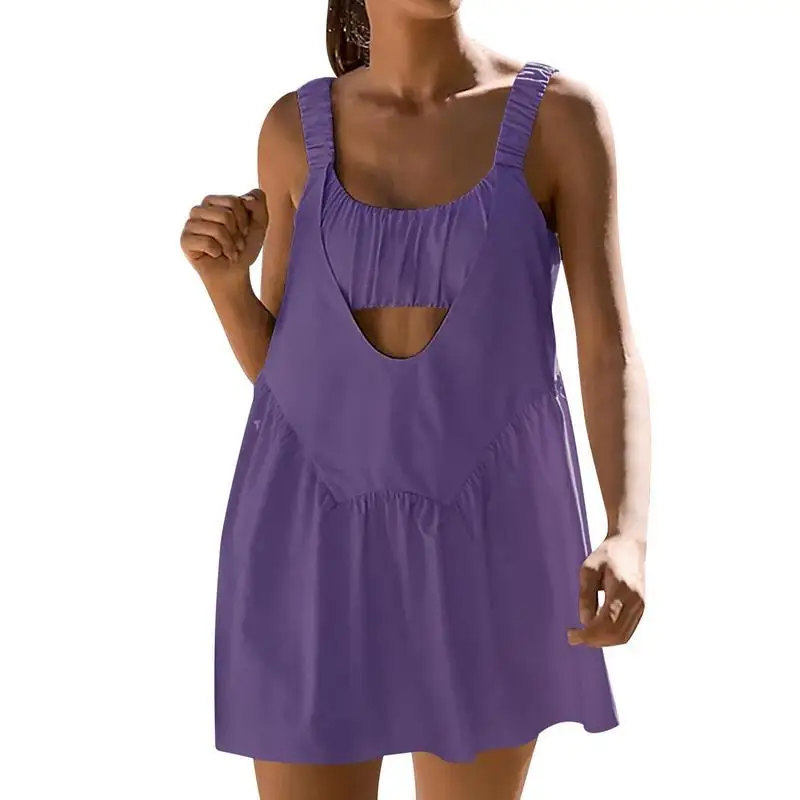 

Tennis Dress Set Fitness Outfit Supportive Square Neck Open Back Sports Dress Fashionable Tennis Dress Breathable Sports Outfit