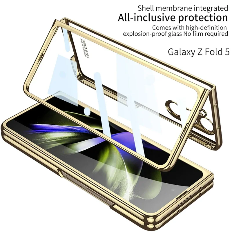 Luxury Electroplated Transparent Shockproof Hard Back Cover with Tempered Glass