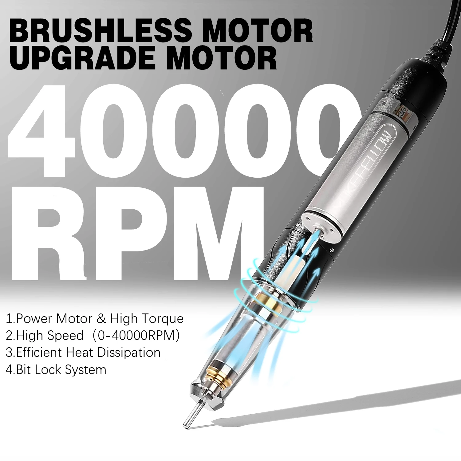 YOKEFELLOW 40000RPM NAIL DRILL MACHINE KITS 2023NEW RECHARGEABLE BRUSHLESS POWERFUL ELECTRIC NAIL FILE FOR ACRYLIC NAIL MANICURE 2