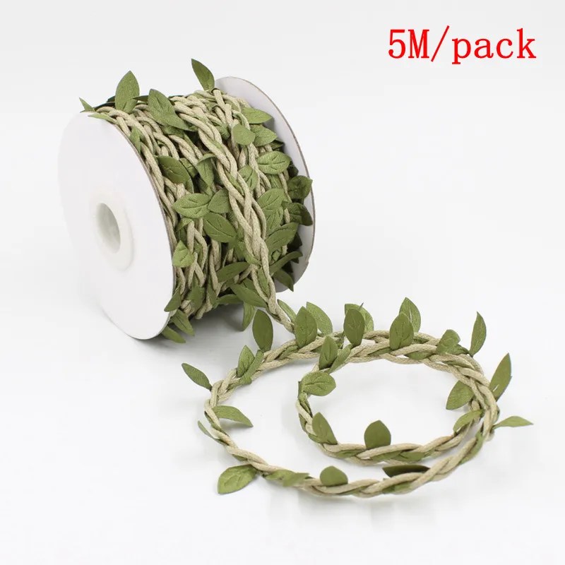 Artificial Leaves Twine Wax String With Leaf Silk Leaves Flowers Hemp Rope Wedding Party Decoration DIY Supplies 5M/10mM/roll, cotton rope,jute rope