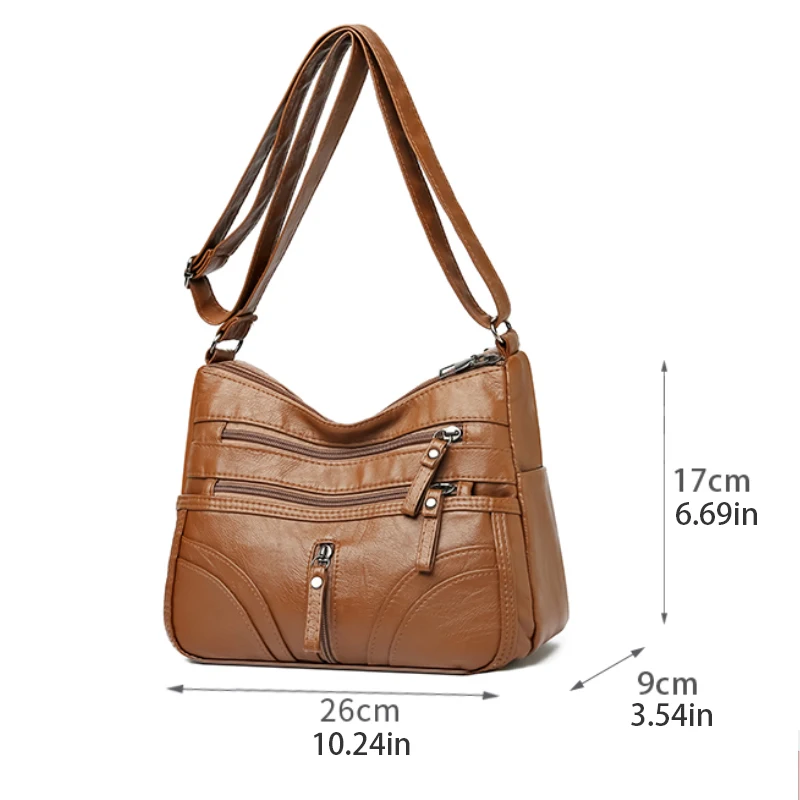 Retro style, women's crossbody bag, soft shoulder bag with adjustable shoulder straps, zipper, and multiple pockets