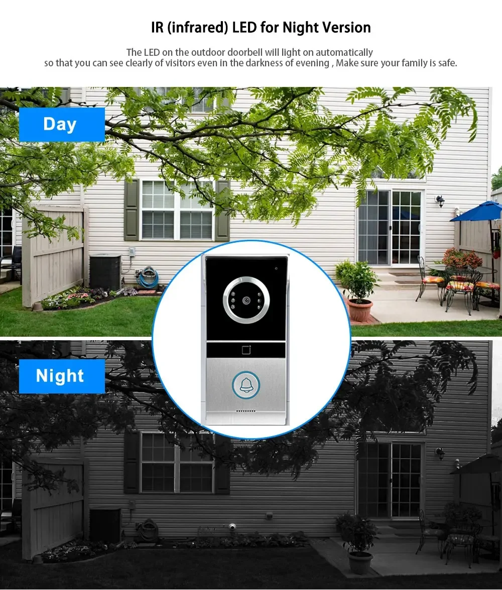 ANJIELO 7 Inch Metal Doorbell Video Intercom System for Home RFID Card Unlock V
