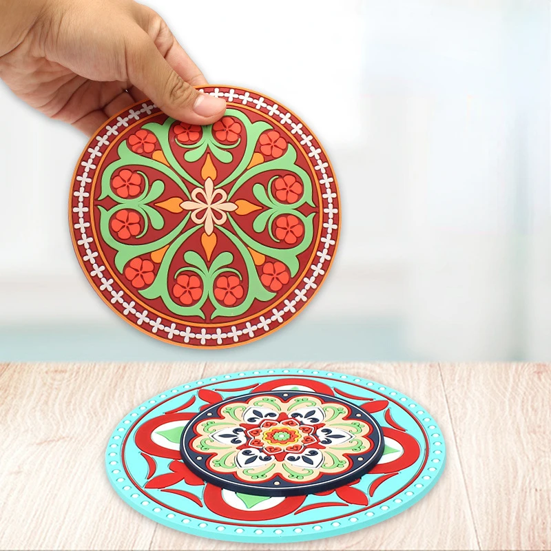 Silicone Heat Insulation Pad Tableware Placement Stackable Creative Boho  Ethnic Style Cup Mat Coasters Home Kitchen Accessories