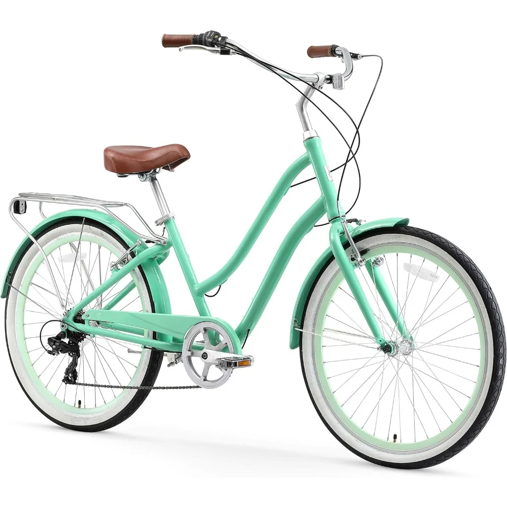 

Women's Steel Beach Cruiser Bike, Step Through Hybrid Bicycle, 26 Inch Wheels, Multiple Speed Options and Colors