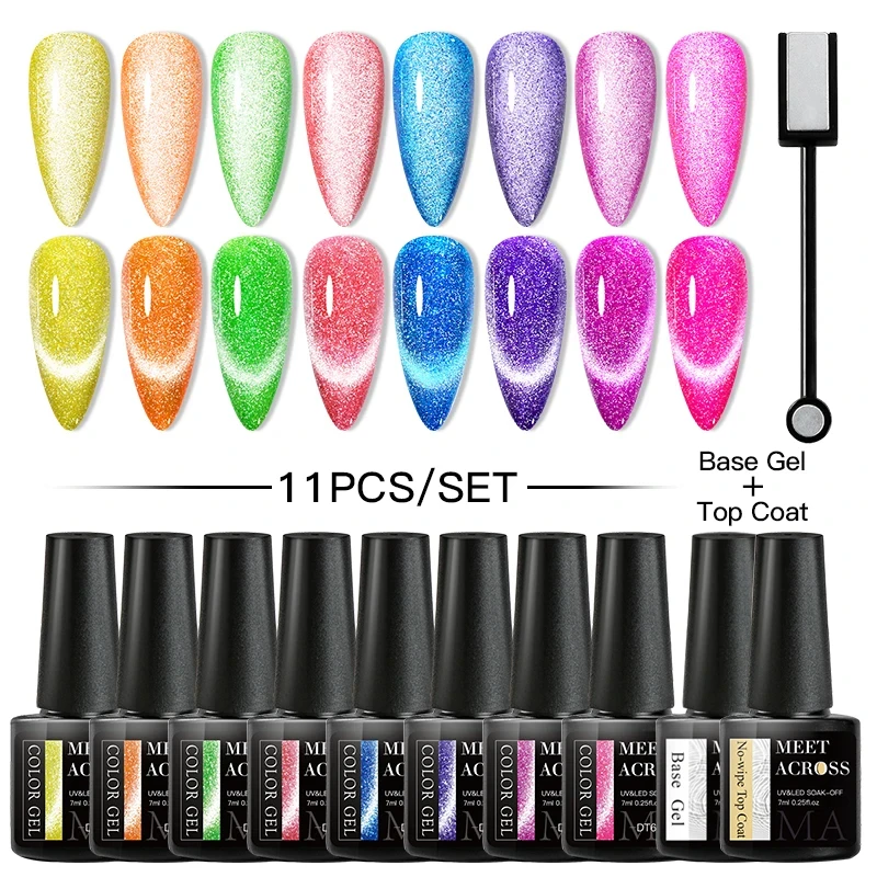 7ml Cat Magnetic Gel Nail Polish Set With Magnetic Stick Moonlight Glitter Cat Eye Semi-permanent Varnish Nail Art nail Supplies 4