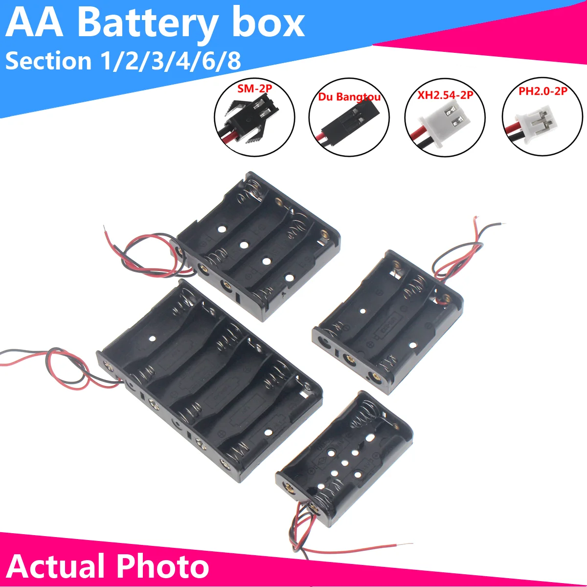 Battery box 1X 2X 3X 4X 6X 8X AA Waterproof battery box with cover and switch Four AA boxes with switch battery box dupont xh2.54 dc