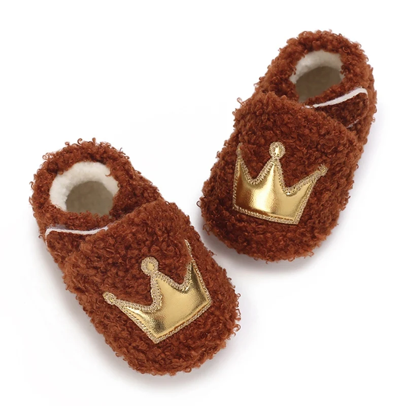 Little Crown Cozy Soft Bottom Baby Girls Boys First Walker Infant Slippers Autumn Warm Toddler Shoes 0-18 months