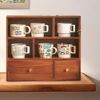 ตู้เก็บของสไตล์เรโทร ชั้นวางของไม้สำหรับโต๊ะเครื่องแป้ง ห้องครัว ห้องนอน 1