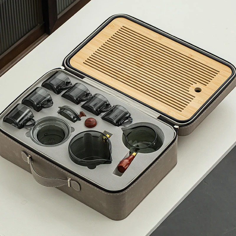 

Light Luxury High-end Small Glass Tea Set Household Portable Bag Storage Outdoor Travel Dry Tea Tray Boiling Teapot