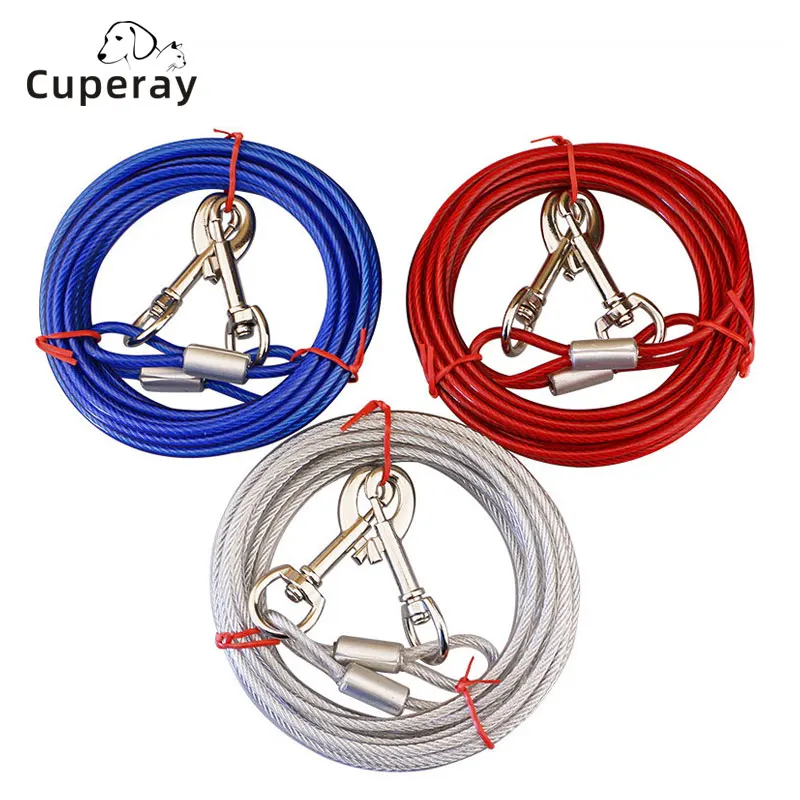 Pet Tie Out Cable for Dogs Double Heads Steel Wire Tieout Leash Chew Resistant Dogs Metal Leash for Camping Outdoor Yard 