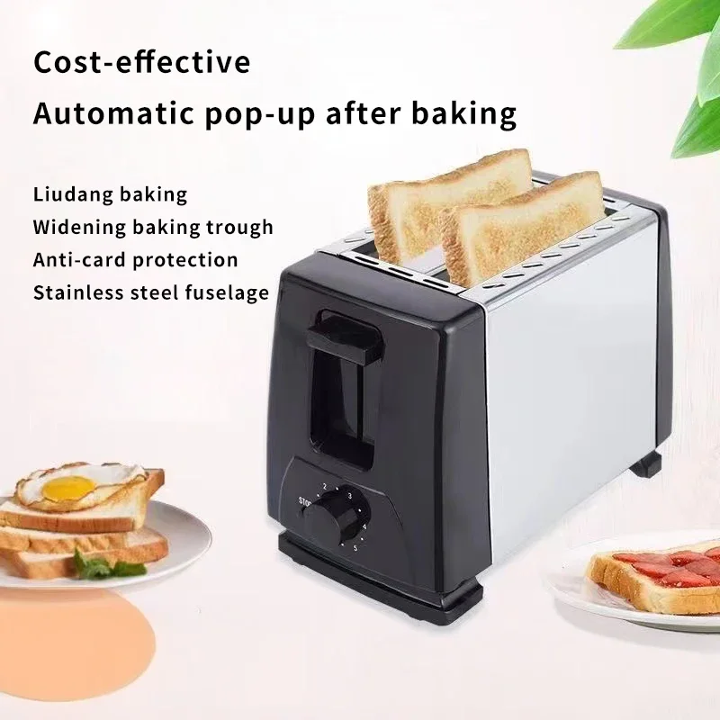 Electric Toaster Machine Mini 2 Slice Slot Stainless Steel Restaurant Appliance Sandwich Burger Bun Bread Breakfast Toaster
