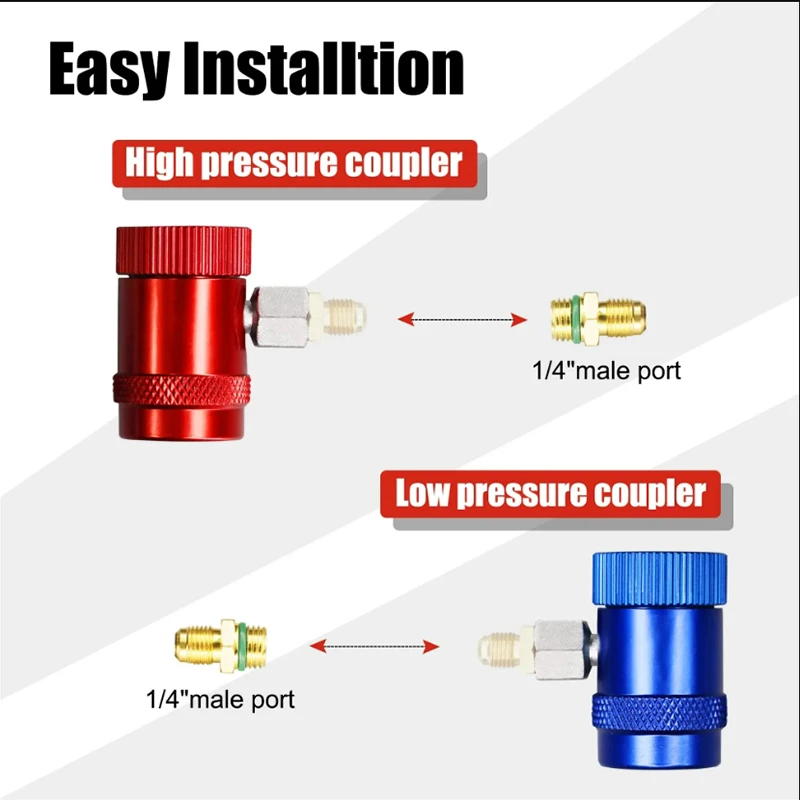 High/Low Side Adjustable Quick Couplers for Car AC System Recharging and Evacuation
