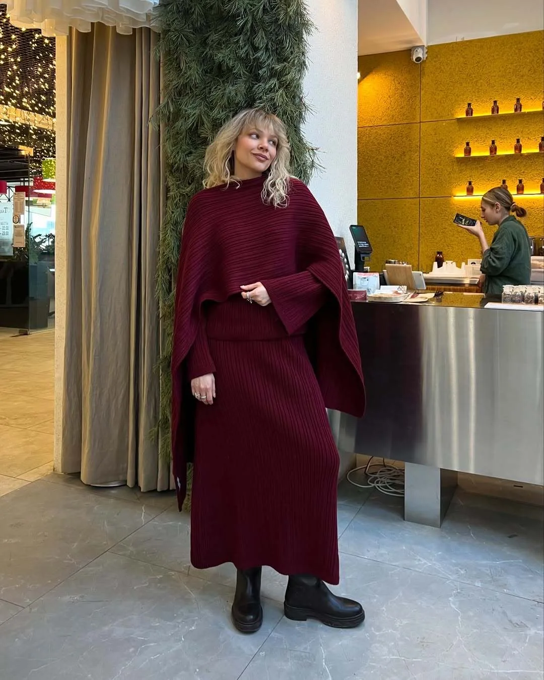 Hirsionsan Sexy Soft Elegant Vintage Women Suits 2 Pieces Female Sets Polo Neck Cardigan Sweater & Midi Dress Knitted TrackSuit Image 12