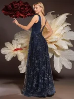 Elegant V-Neck Gold Floral Evening Dress Long 2024 Luxury Women Chiffon Sleevesless Party Dress Prom Cocktail Dress - Image 2