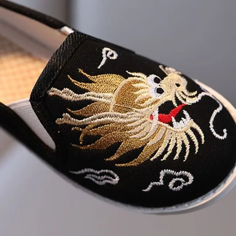 Dragon Embroidered Cotton Shoes Children Boys Chinese Martial Arts Kung Fu Tai Chi Performance Shoes