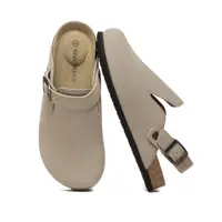 Evshine Sabots et mules unisexe en cuir véritable pour femmes et hommes, à enfiler, avec sangle réglable, soutien de la voûte plantaire et semelle intérieure en liège 1