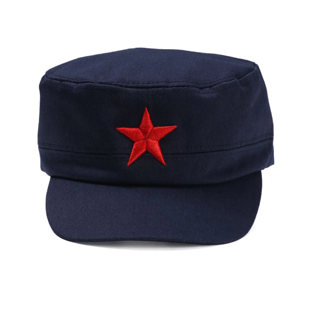 Unisex Cotton Men Cap Spring Summer Beach Outdoor Street Street Cool Church Sunhat Flat Top Hat with Red Star