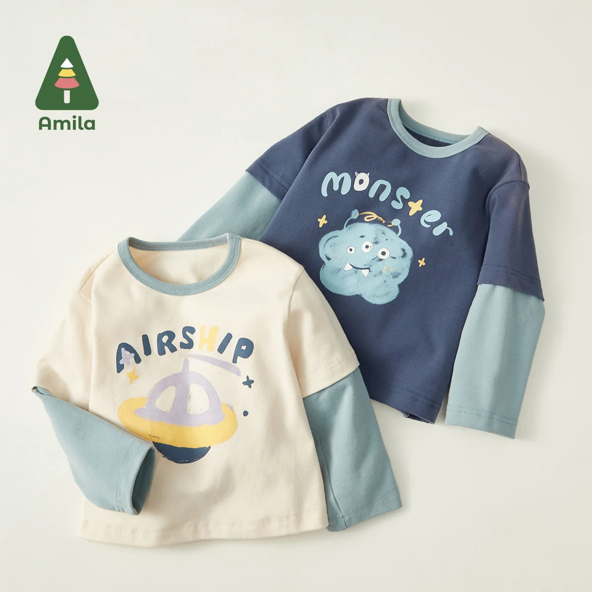 Amila Baby Boys T-shirt Spring New Fashion Spliced Contrast O-neck Full Sleeves Kids Casual Cotton Tops Children's Clothes