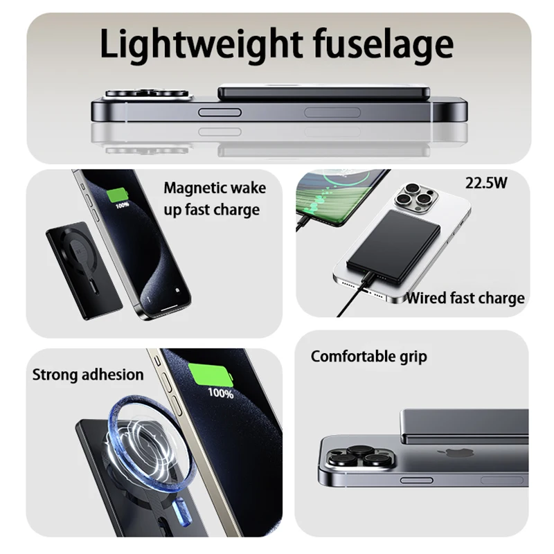 5000mAh Magnetic Power Bank Slim Wireless Powerbank Portable External Battery for Magsafe for iPhone 16 15 Samsung/Xiaomi 6