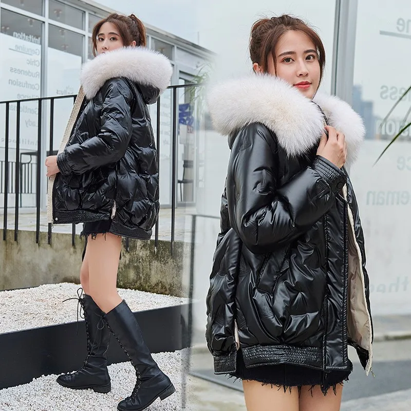 Glossy Down Jacket Women's Short Small Man Winter New Korean Version Loose White Duck Down Bread Jacket