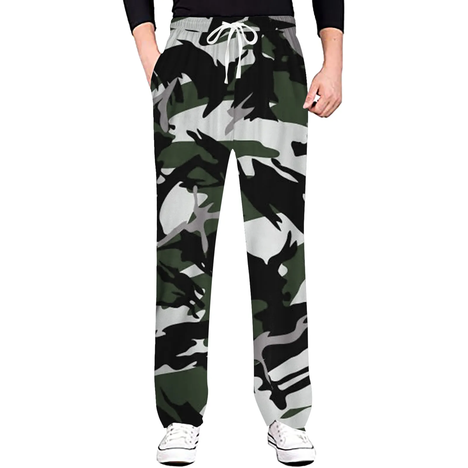 Camouflage Printed Drawstring Men Pants Daily Wearing Man Casual Trousers Y2k Clothing Pantalones Gym Baggy Sports Sweatpants
