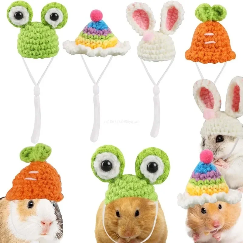 Cute Handmade Knitted Hat Hamster Decoration Chipmunk Guinea Pig Hamster Accessories Toys Pet Decor هامستر 햄스터 토끼 용품