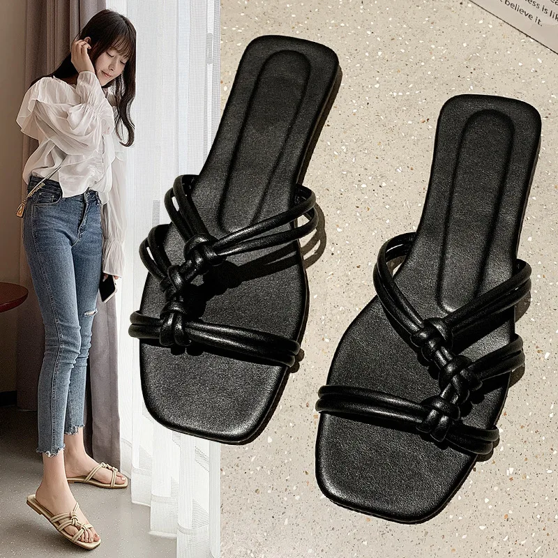 Women Summer Slippers Female Out Door Fashion Flat Slides Euro and American Tide Rubber Soled Ladies Non-slip Slippers Selling